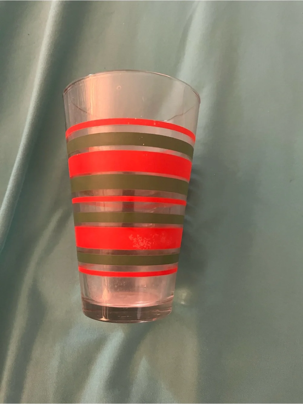Classic Striped Red and Olive Green Glass Tumbler